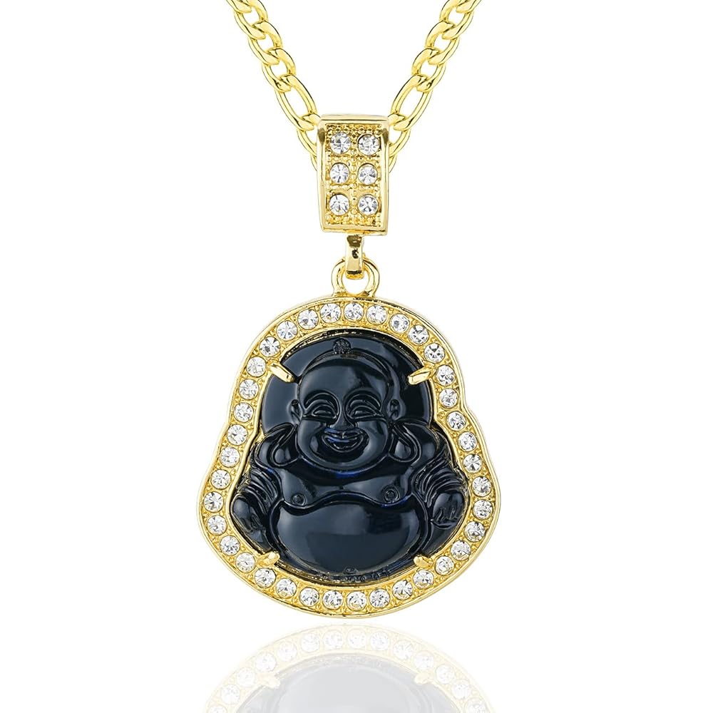 えつ　luck+hope+happiness+loyalty Amazon.com: 14k Gold Plated Laughing Buddha Jade Pendant